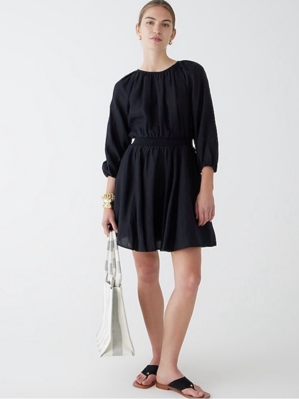J. Crew Black Long-Sleeve Gathered Mini Dress